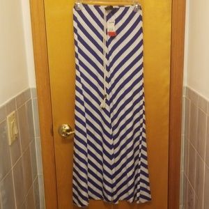 Blue and white striped maxi skirt